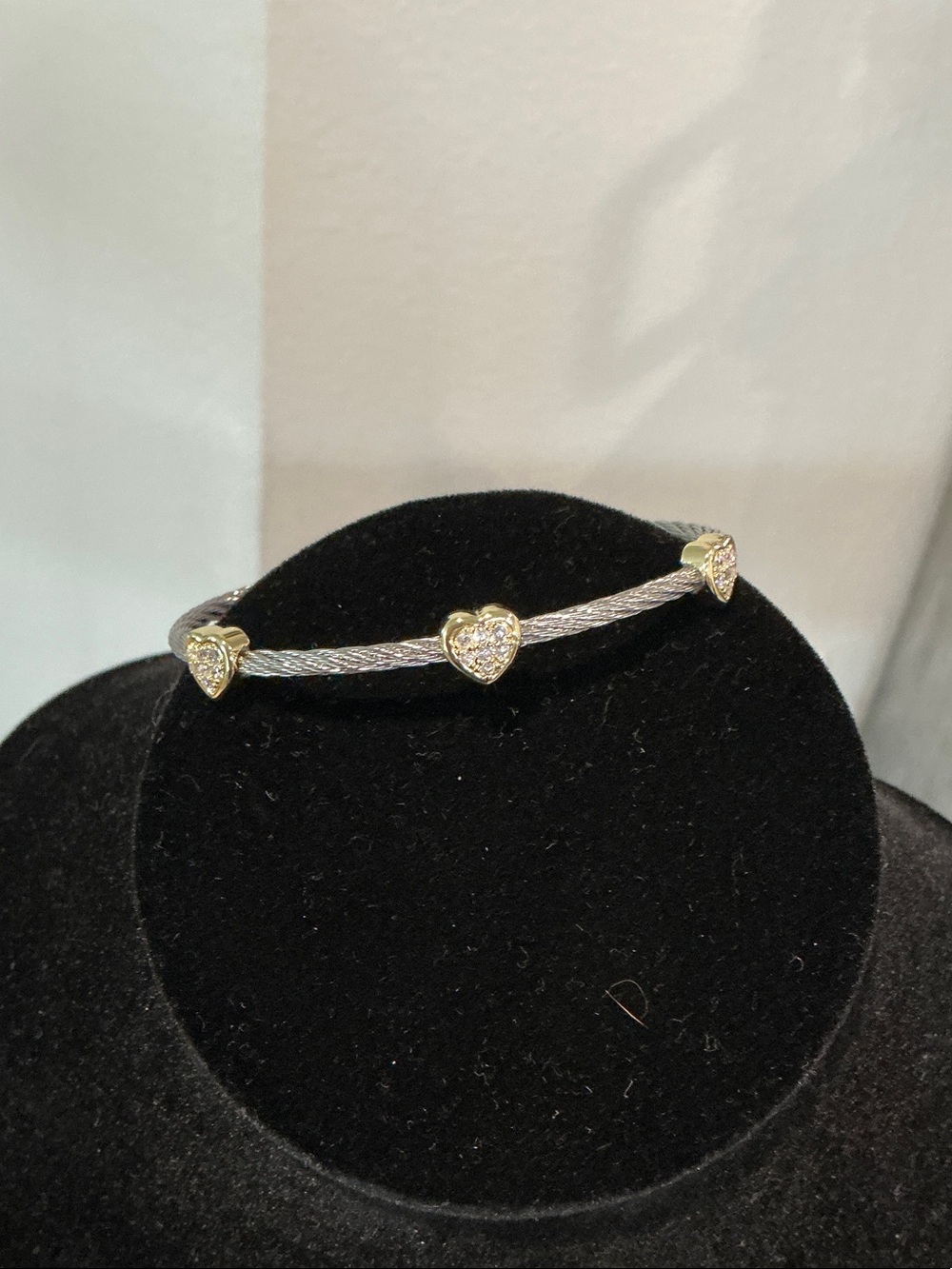 Gold and Silver Heart Cable Bangle Bracelet - Women's Jewelry